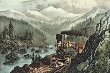 Die Route nach Kalifornien. Truckee River, Sierra Nevada. Central Pacific Railway, 1871